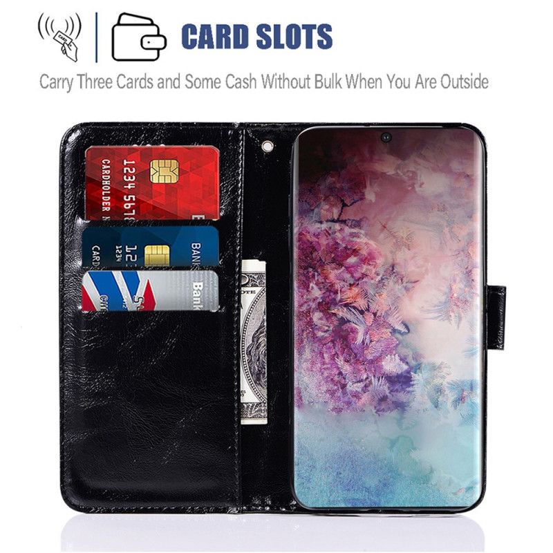 Leren Hoesje voor Samsung Galaxy Note 10 Plus Zwart Vintage Leereffect Met Riempje