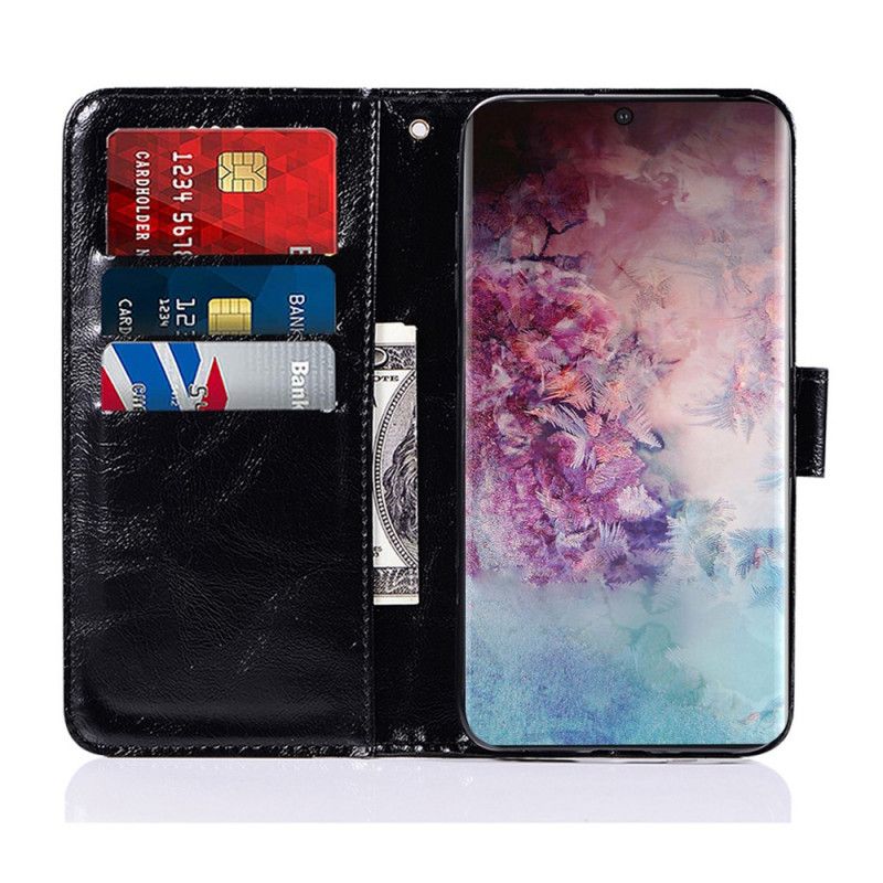 Leren Hoesje voor Samsung Galaxy Note 10 Plus Zwart Vintage Leereffect Met Riempje