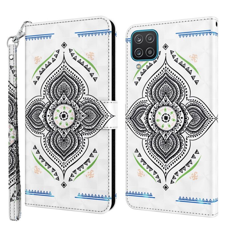 Bescherming Hoesje Samsung Galaxy A12 Telefoonhoesje Lichtvlekjes Mandala Met Riempje