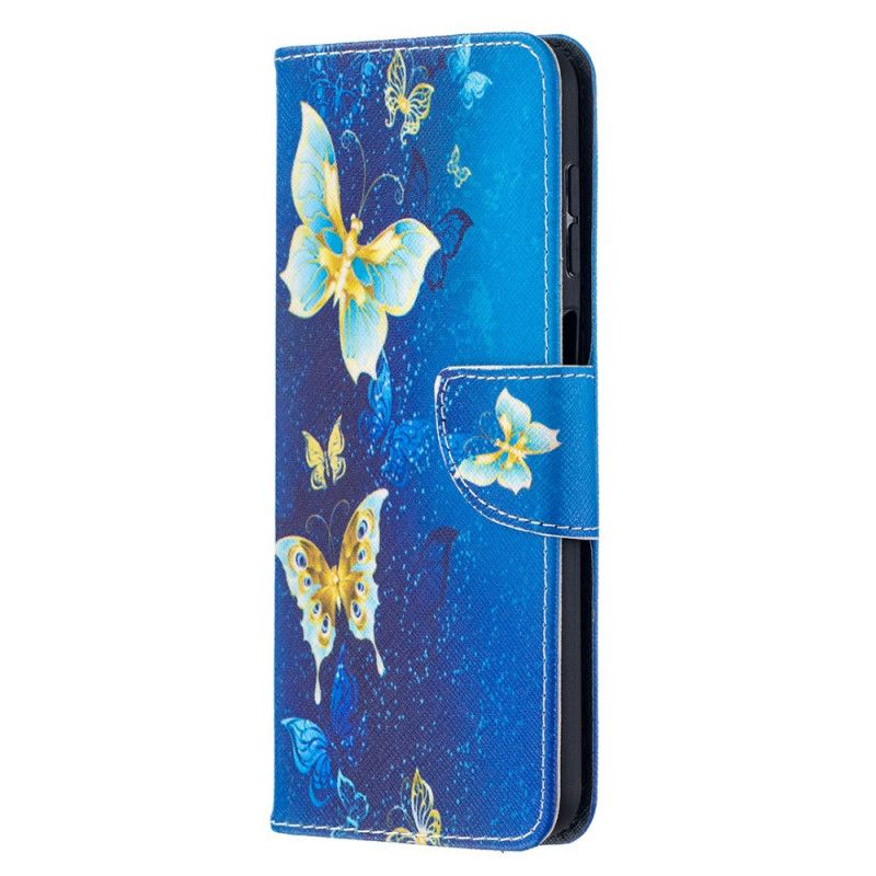 Cover Folio-hoesje Samsung Galaxy A12 Donkerblauw Zwart Telefoonhoesje Gouden Vlinders