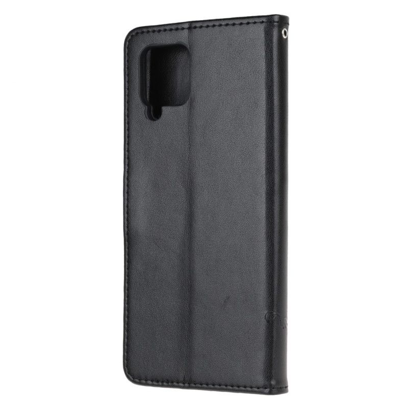 Cover Folio-hoesje Samsung Galaxy A12 Grijs Zwart Telefoonhoesje Vlinders En Stringbloemen