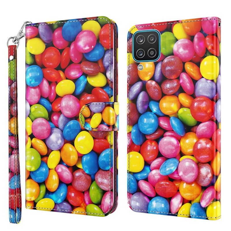 Cover Folio-hoesje Samsung Galaxy A12 Telefoonhoesje Snoepje Met Riem