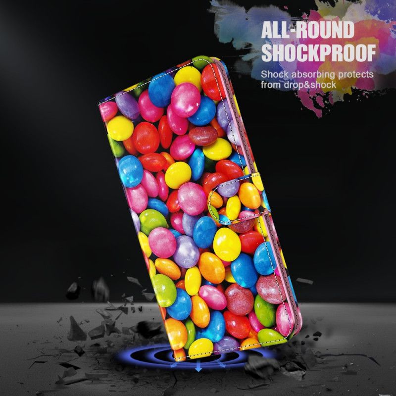 Cover Folio-hoesje Samsung Galaxy A12 Telefoonhoesje Snoepje Met Riem