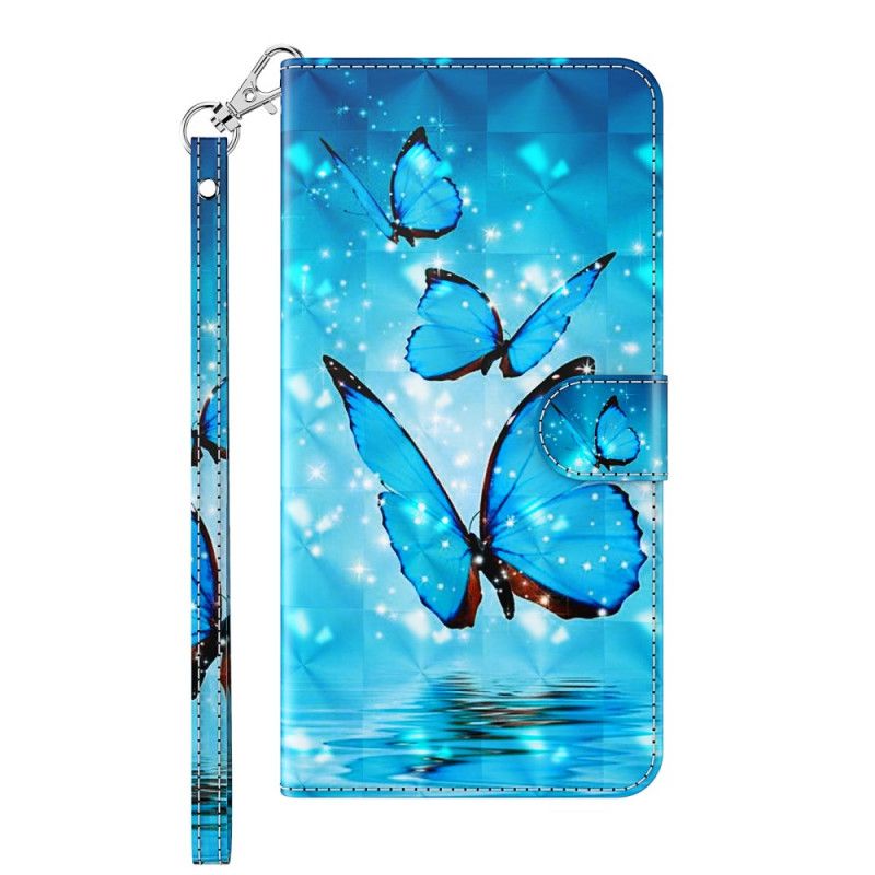 Cover Folio-hoesje Samsung Galaxy A12 Telefoonhoesje Vliegende Blauwe Vlinders