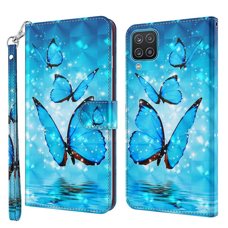 Cover Folio-hoesje Samsung Galaxy A12 Telefoonhoesje Vliegende Blauwe Vlinders