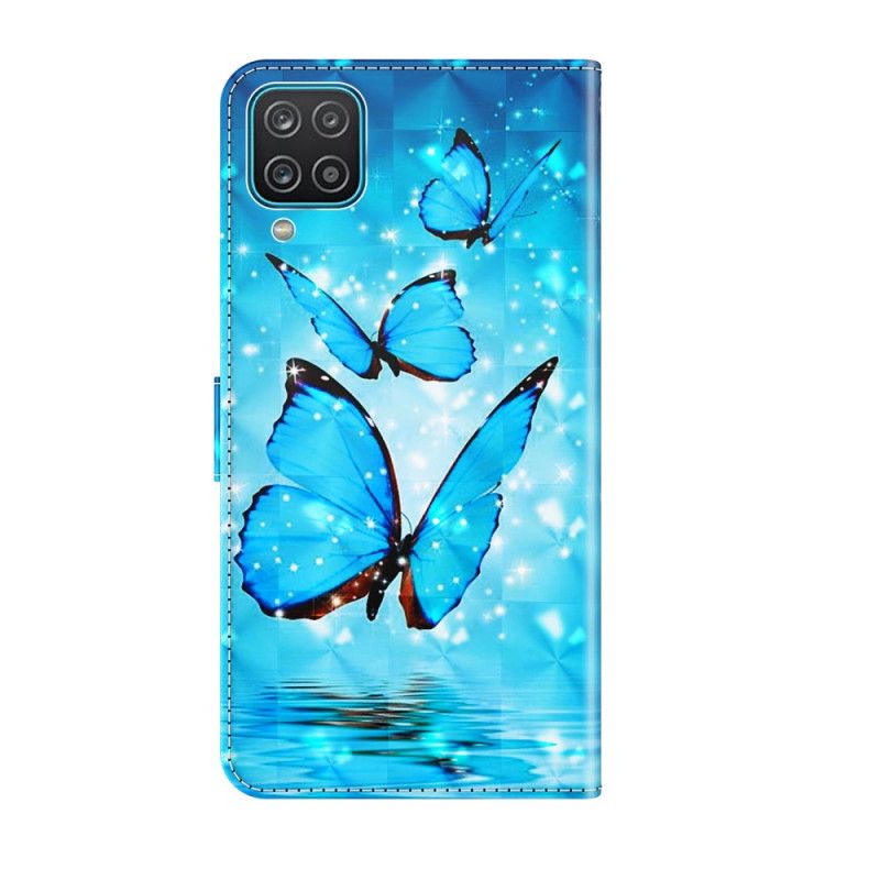 Cover Folio-hoesje Samsung Galaxy A12 Telefoonhoesje Vliegende Blauwe Vlinders