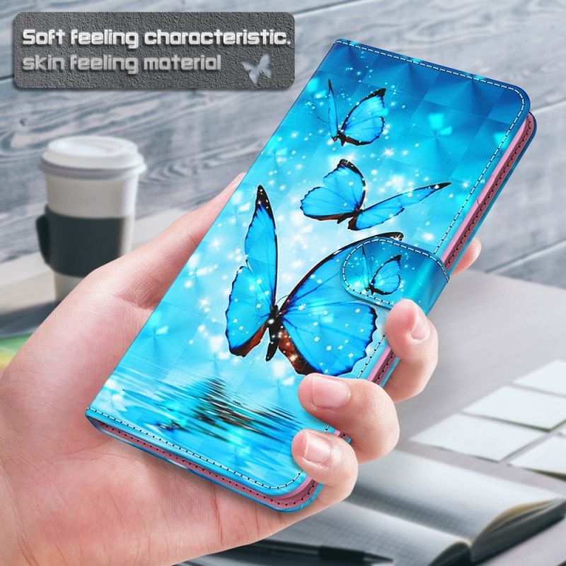 Cover Folio-hoesje Samsung Galaxy A12 Telefoonhoesje Vliegende Blauwe Vlinders