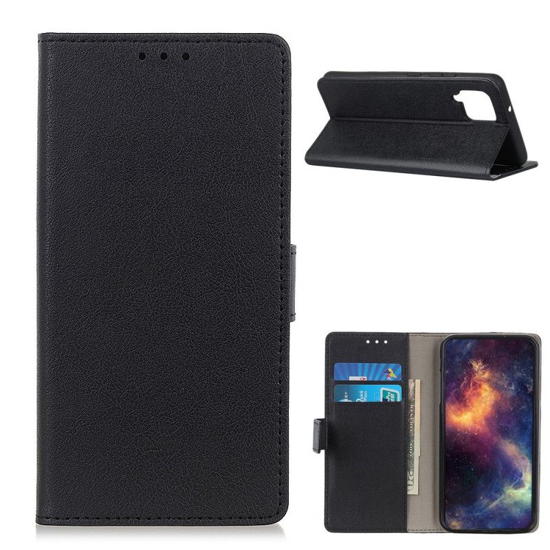 Cover Folio-hoesje Samsung Galaxy A12 Wit Zwart Telefoonhoesje Klassiek Leereffect