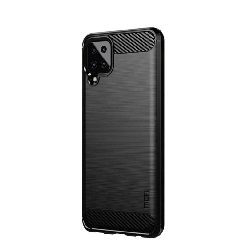 Cover Hoesje Samsung Galaxy A12 Grijs Zwart Telefoonhoesje Mofi Geborstelde Koolstofvezel