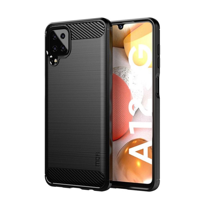 Cover Hoesje Samsung Galaxy A12 Grijs Zwart Telefoonhoesje Mofi Geborstelde Koolstofvezel