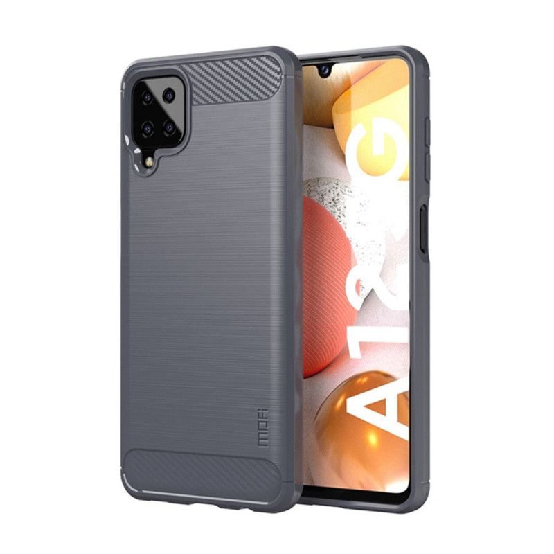 Cover Hoesje Samsung Galaxy A12 Grijs Zwart Telefoonhoesje Mofi Geborstelde Koolstofvezel