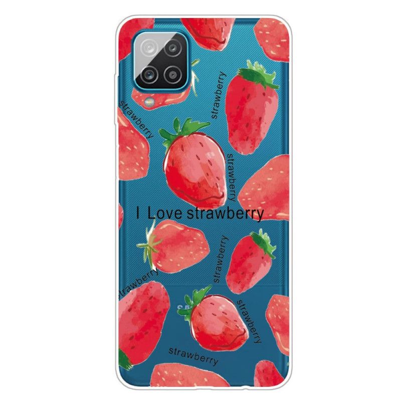 Cover Hoesje Samsung Galaxy A12 Telefoonhoesje Aardbeien / Ik Hou Van Aardbei