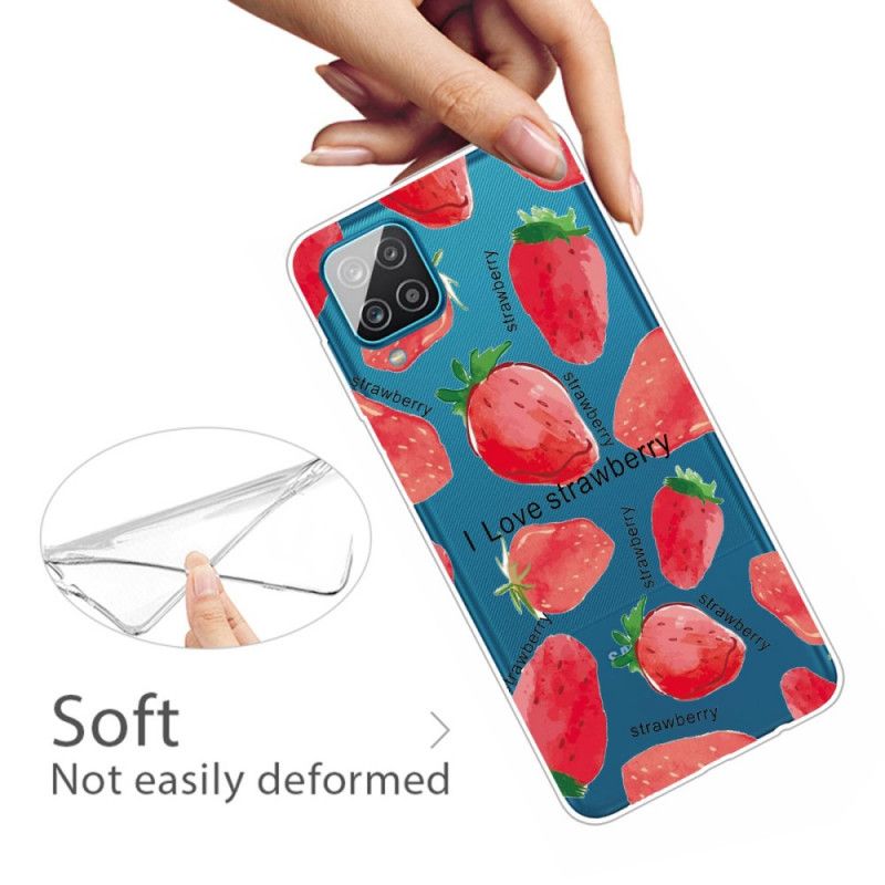 Cover Hoesje Samsung Galaxy A12 Telefoonhoesje Aardbeien / Ik Hou Van Aardbei