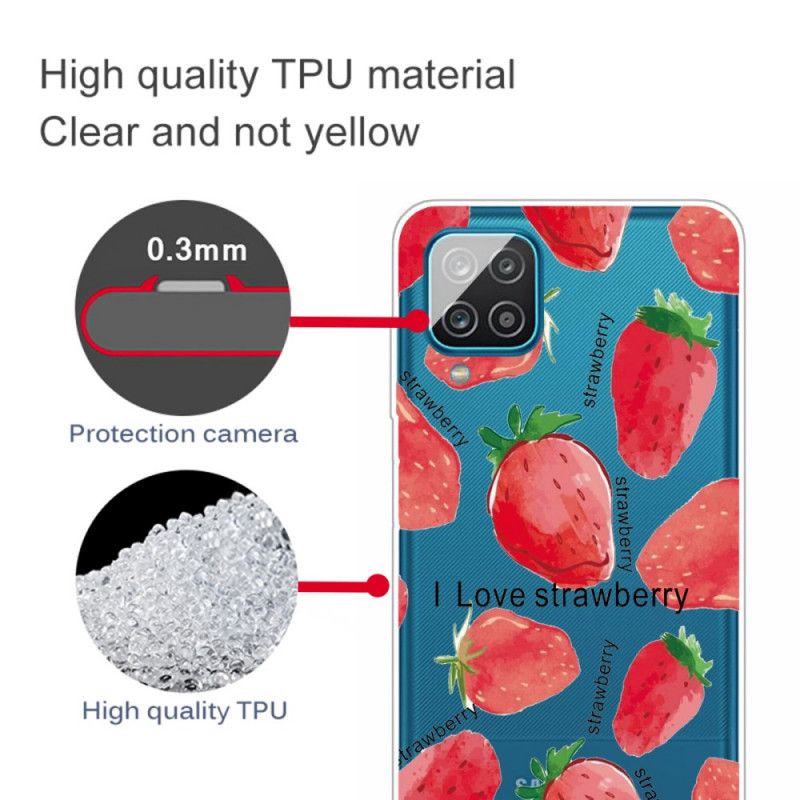 Cover Hoesje Samsung Galaxy A12 Telefoonhoesje Aardbeien / Ik Hou Van Aardbei