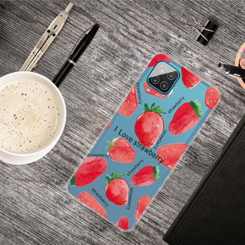 Cover Hoesje Samsung Galaxy A12 Telefoonhoesje Aardbeien / Ik Hou Van Aardbei