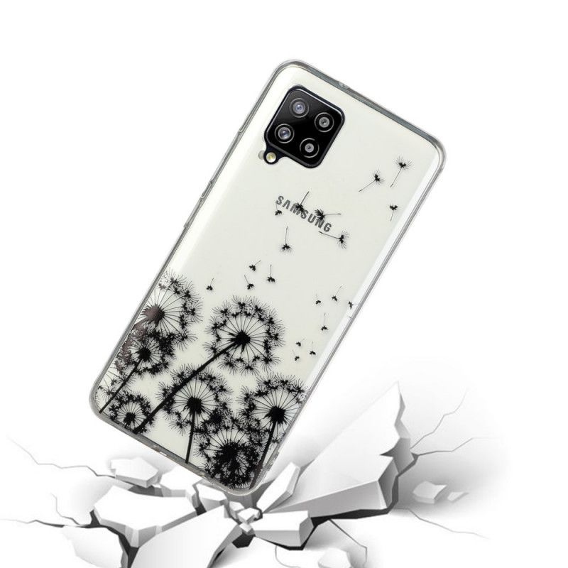 Cover Hoesje Samsung Galaxy A12 Telefoonhoesje Transparant Zwarte Paardebloemen