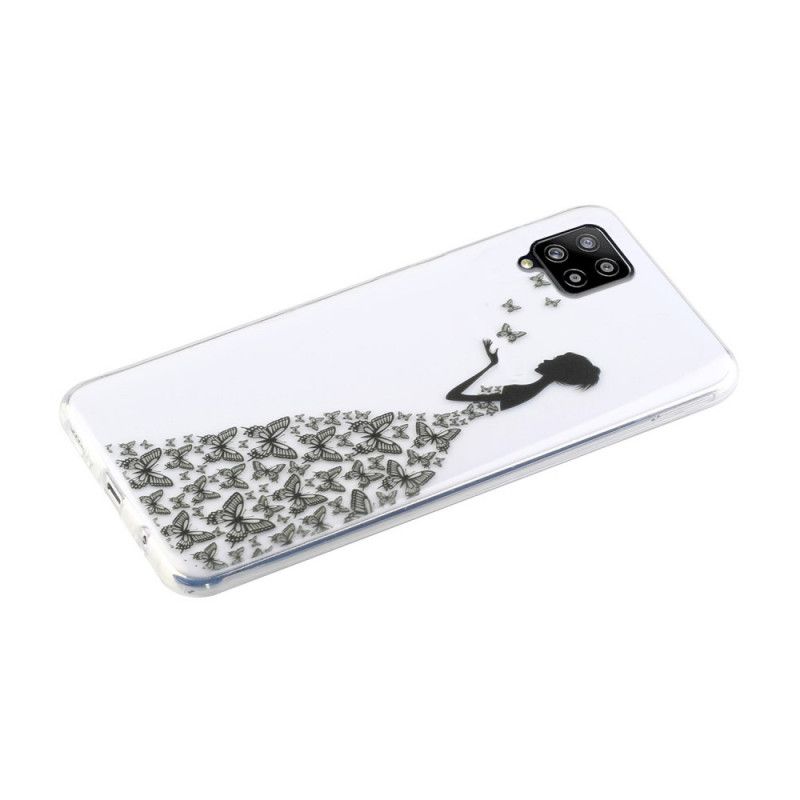 Cover Hoesje Samsung Galaxy A12 Telefoonhoesje Transparante Jurk Met Vlinders
