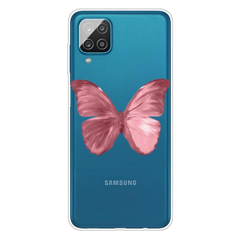 Hoesje Samsung Galaxy A12 Donkerblauw Roze Wilde Vlinders