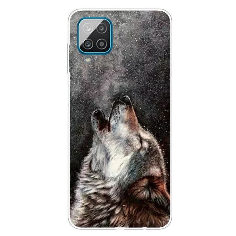 Hoesje Samsung Galaxy A12 Grijs Zwart Sublieme Wolf