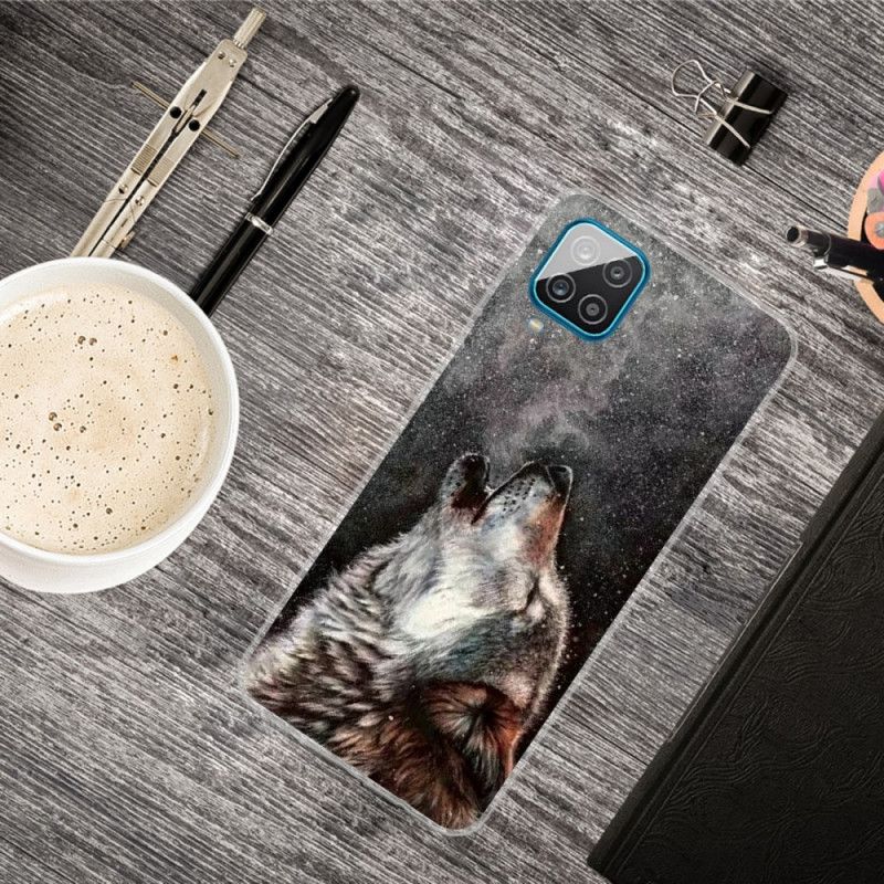 Hoesje Samsung Galaxy A12 Grijs Zwart Sublieme Wolf