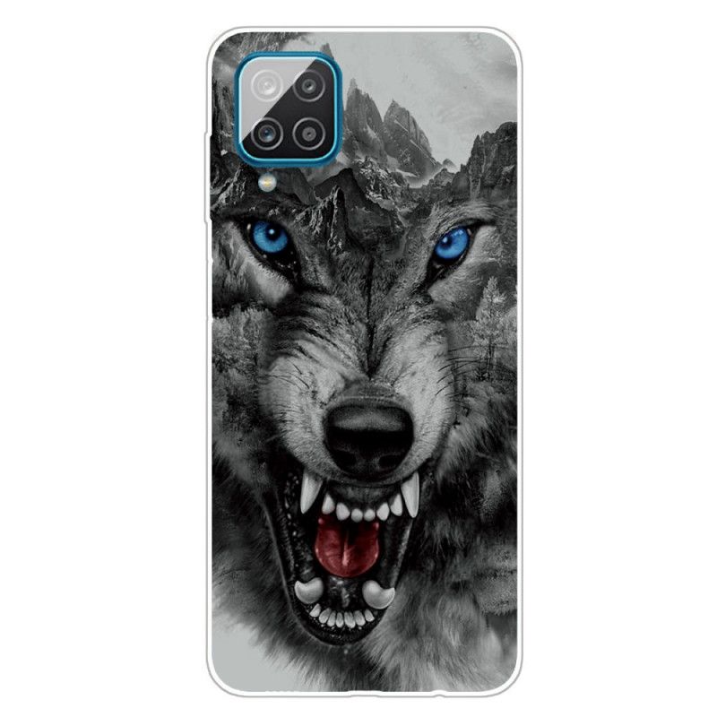 Hoesje Samsung Galaxy A12 Grijs Zwart Sublieme Wolf