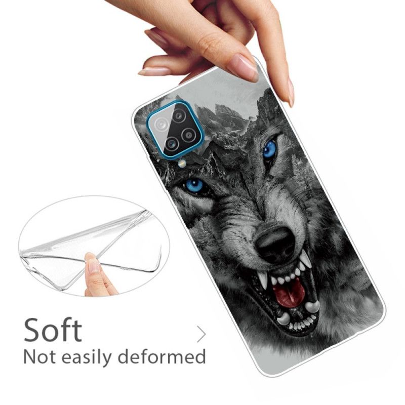 Hoesje Samsung Galaxy A12 Grijs Zwart Sublieme Wolf