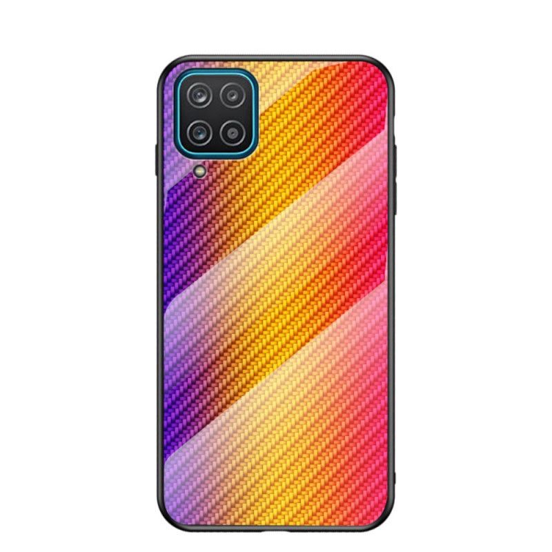 Hoesje Samsung Galaxy A12 Magenta Zwart Koolstofvezel Gehard Glas