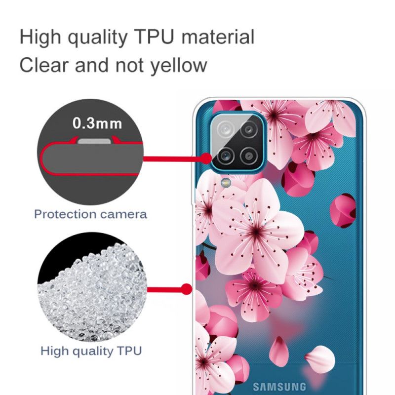 Hoesje Samsung Galaxy A12 Telefoonhoesje Kleine Roze Bloemen