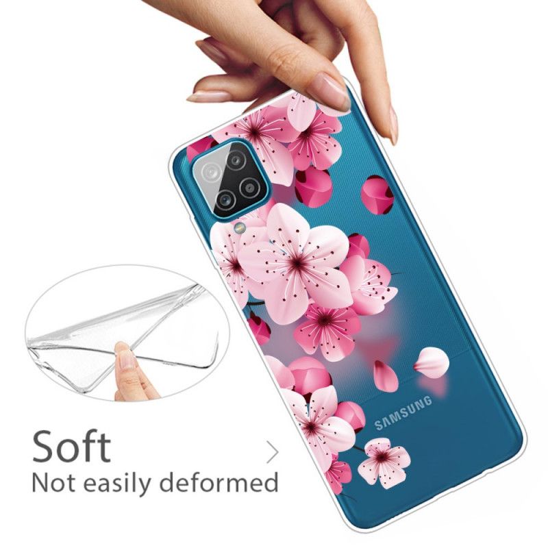 Hoesje Samsung Galaxy A12 Telefoonhoesje Kleine Roze Bloemen