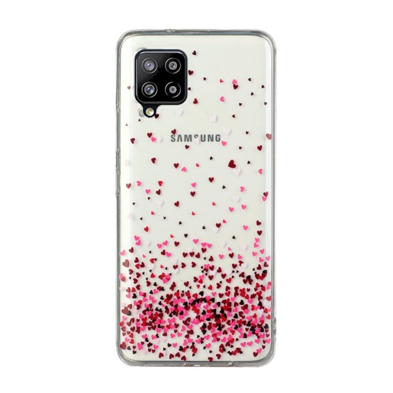 Hoesje Samsung Galaxy A12 Telefoonhoesje Transparant Meerdere Rode Harten
