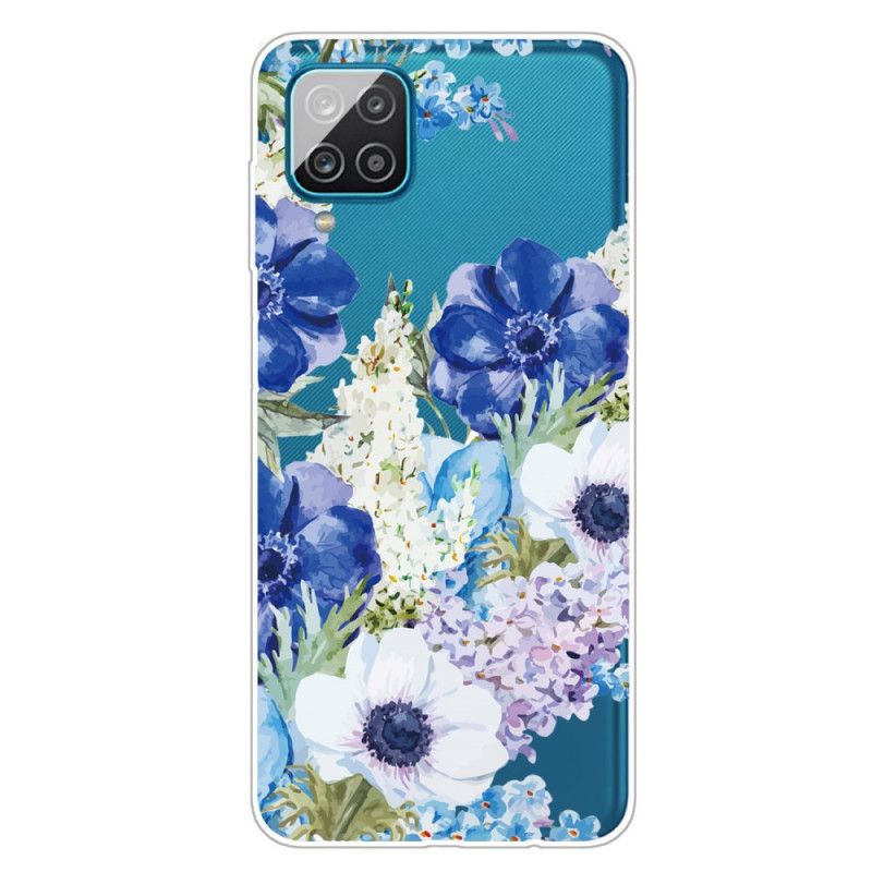 Hoesje Samsung Galaxy A12 Transparante Aquarelblauwe Bloemen