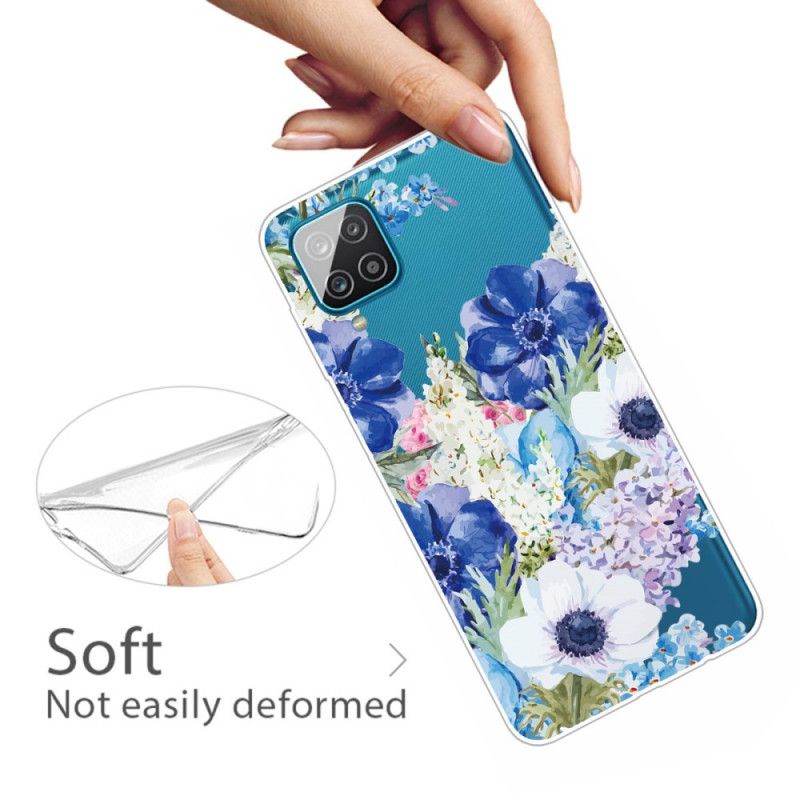 Hoesje Samsung Galaxy A12 Transparante Aquarelblauwe Bloemen