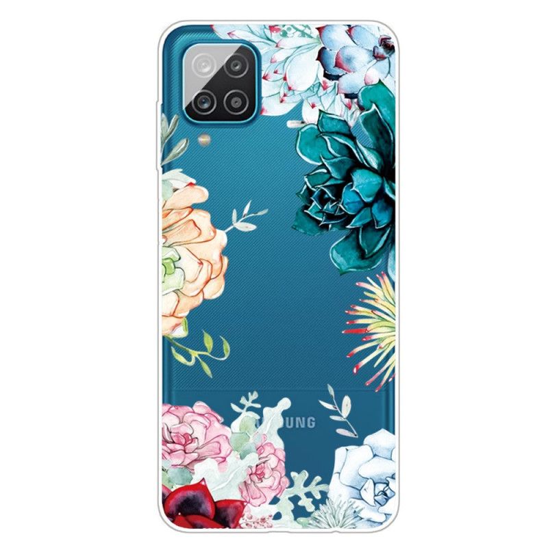 Hoesje Samsung Galaxy A12 Transparante Aquarelbloemen