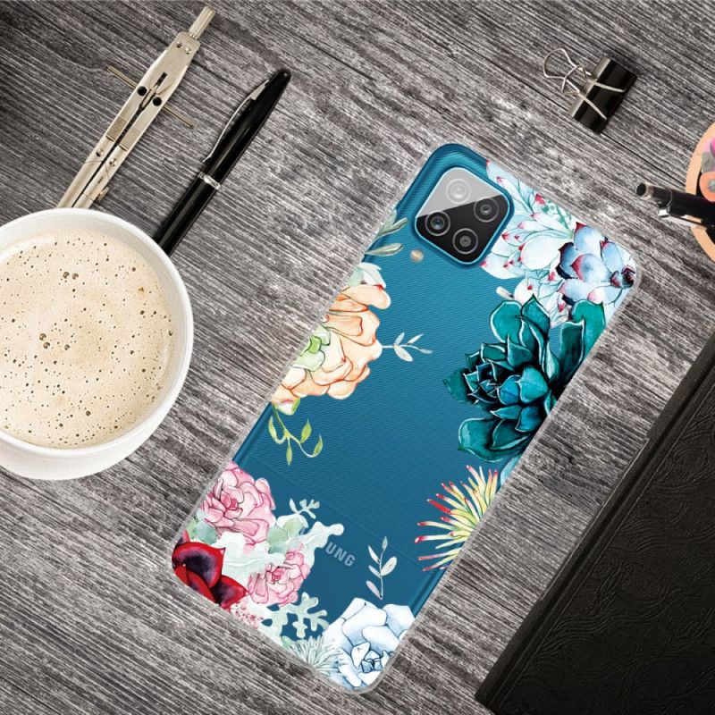 Hoesje Samsung Galaxy A12 Transparante Aquarelbloemen