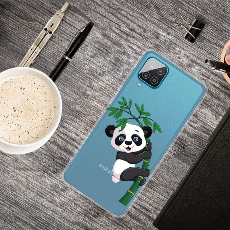 Hoesje Samsung Galaxy A12 Transparante Panda Op Bamboe