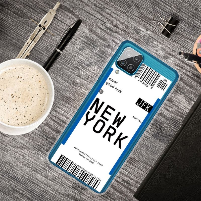 Hoesje voor Samsung Galaxy A12 Donkerblauw Zwart Instapkaart Naar New York