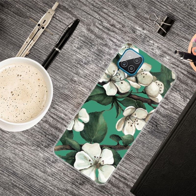 Hoesje voor Samsung Galaxy A12 Geschilderde Witte Bloemen