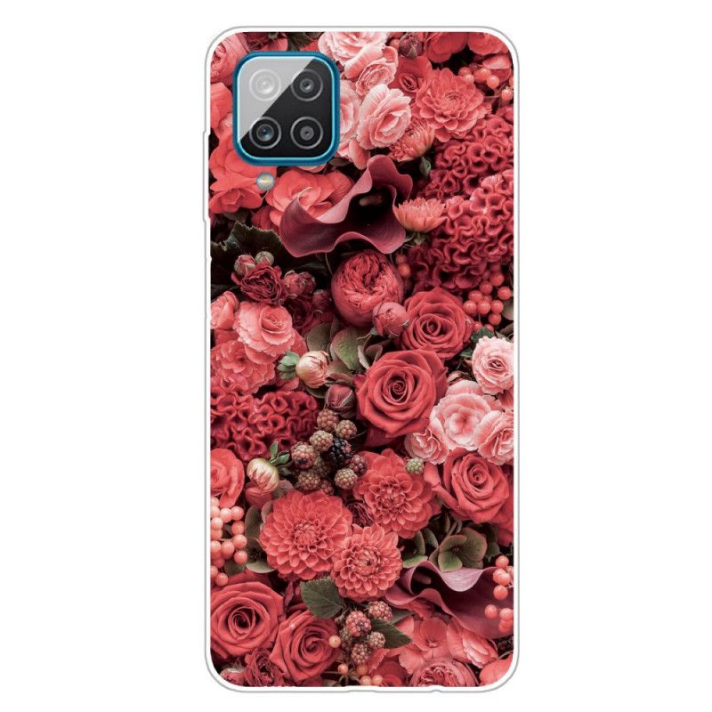 Hoesje voor Samsung Galaxy A12 Roze Rood Intense Bloemen