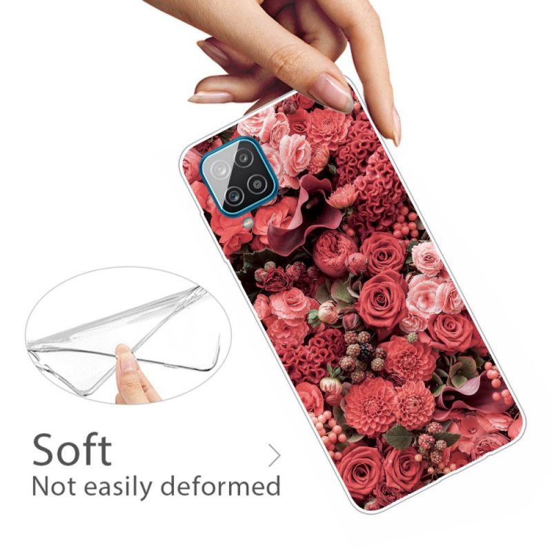 Hoesje voor Samsung Galaxy A12 Roze Rood Intense Bloemen