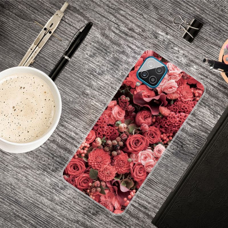 Hoesje voor Samsung Galaxy A12 Roze Rood Intense Bloemen