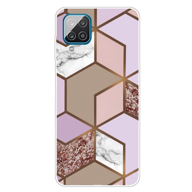 Hoesje voor Samsung Galaxy A12 Wit Zwart Geometrisch Marmer