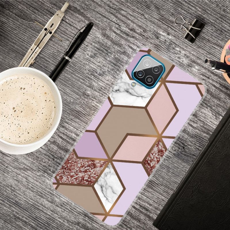 Hoesje voor Samsung Galaxy A12 Wit Zwart Geometrisch Marmer