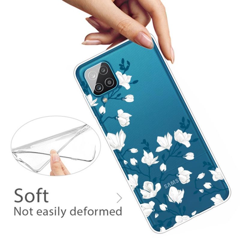 Hoesje voor Samsung Galaxy A12 Witte Bloemen