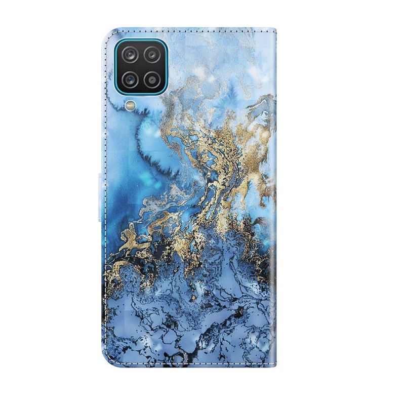 Leren Hoesje Samsung Galaxy A12 Design Marmeren Lichtspot Met Riem