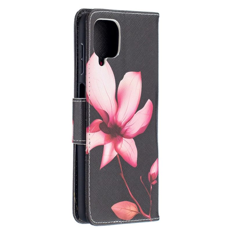 Leren Hoesje Samsung Galaxy A12 Roze Bloem