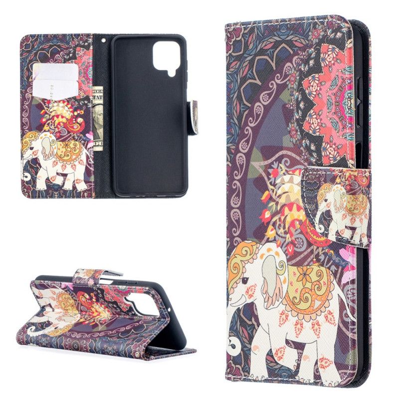 Leren Hoesje Samsung Galaxy A12 Telefoonhoesje Indische Olifant