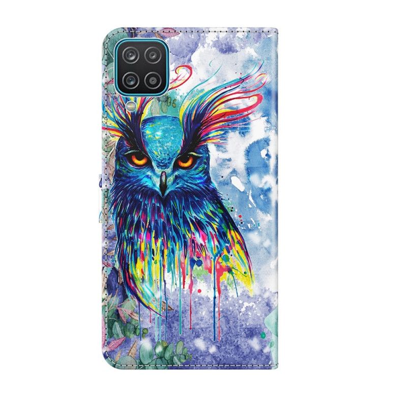 Leren Hoesje voor Samsung Galaxy A12 Aquarel Vogel