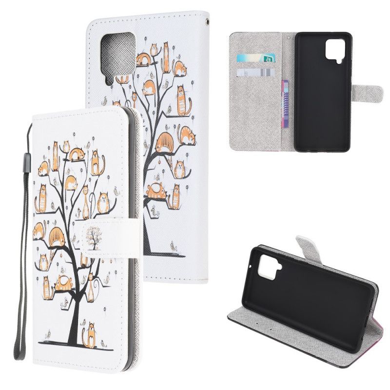 Leren Hoesje voor Samsung Galaxy A12 Funky String Katten