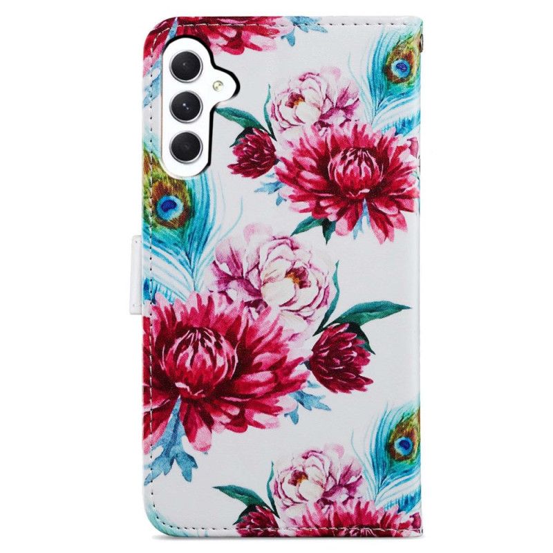 Bescherming Hoesje Samsung Galaxy A55 5g Rode Bloemen Met Riem