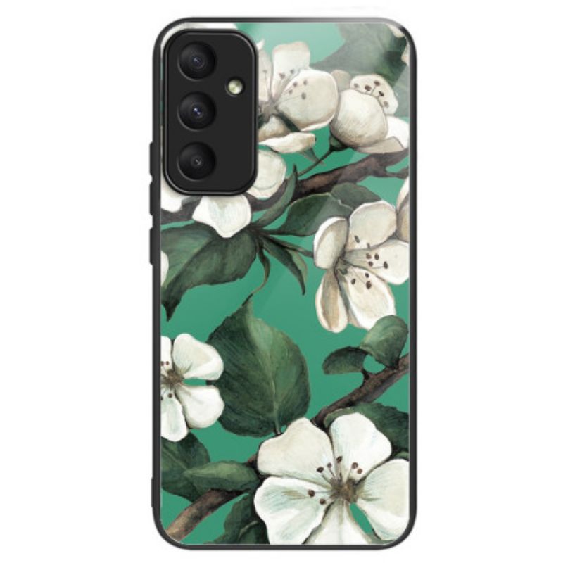 Hoesje Samsung Galaxy A55 5g Gehard Glas Witte Bloemen